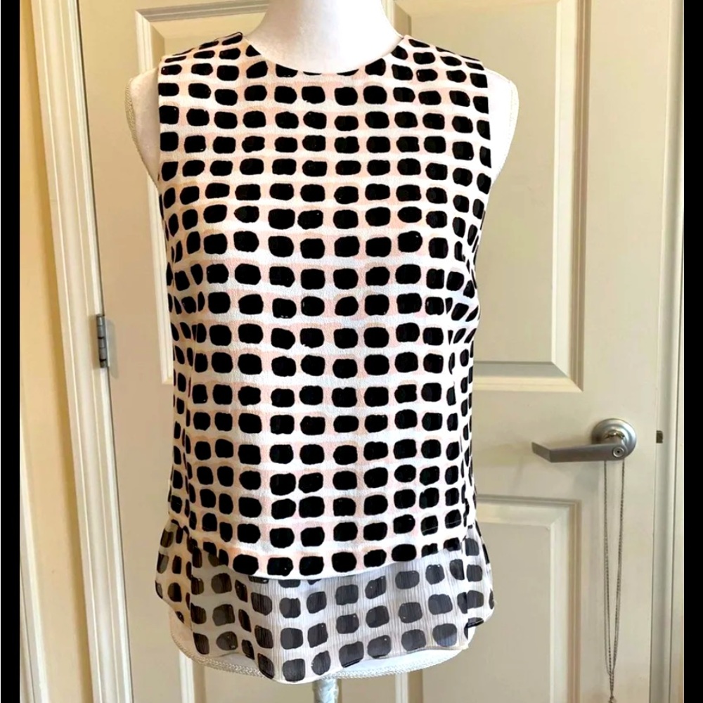 Kate Spade Size Small Sleeveless Black/Pink/White Print Double Hem Dressy Top LN